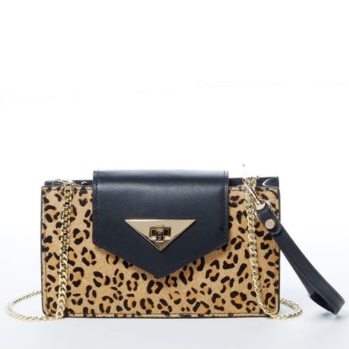 Mini Crossbody Bag Small Leather Leopard Black Purse Wristlet Women's