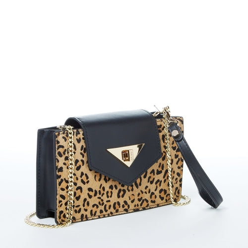 Mini Crossbody Bag Small Leather Leopard Black Purse Wristlet Women's