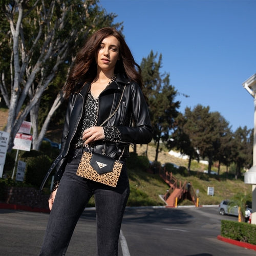 Mini Crossbody Bag Small Leather Leopard Black Purse Wristlet Women's