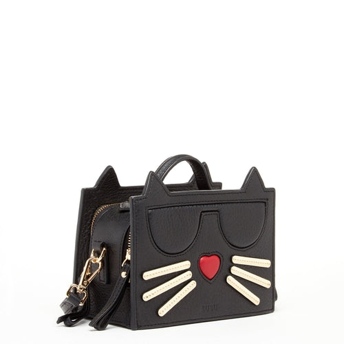 Leather Cat Bag Black Crossbody Purse Women's Handbag