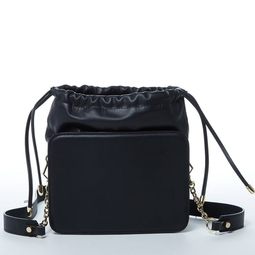 Leather Bucket Bag Leopard Black Purse Drawstring Design Medium Size