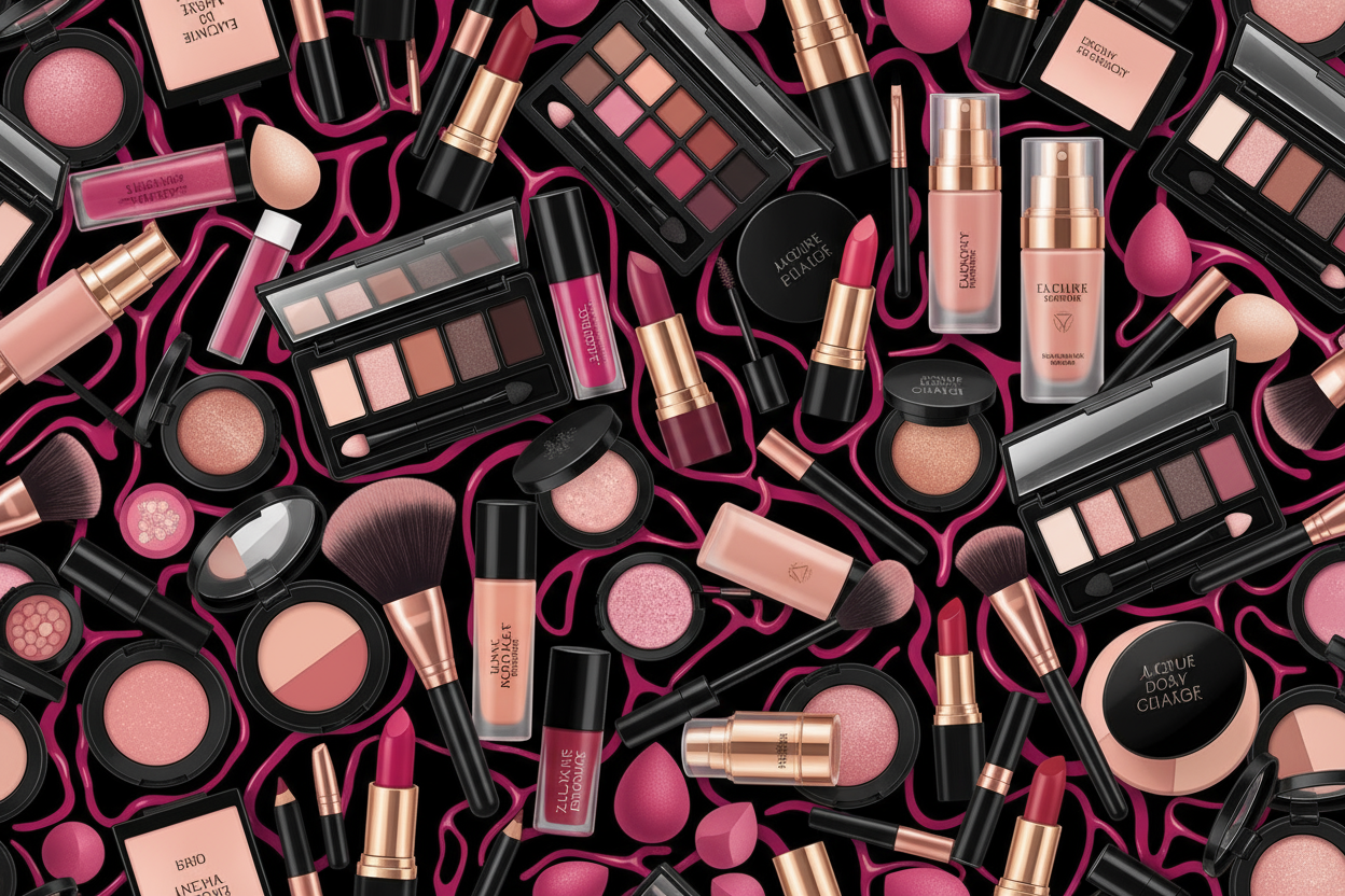 fai un wallpaper un po nero e rosa con tutti gli make up reali non fake non voglio vedere un spazio vuotoooo